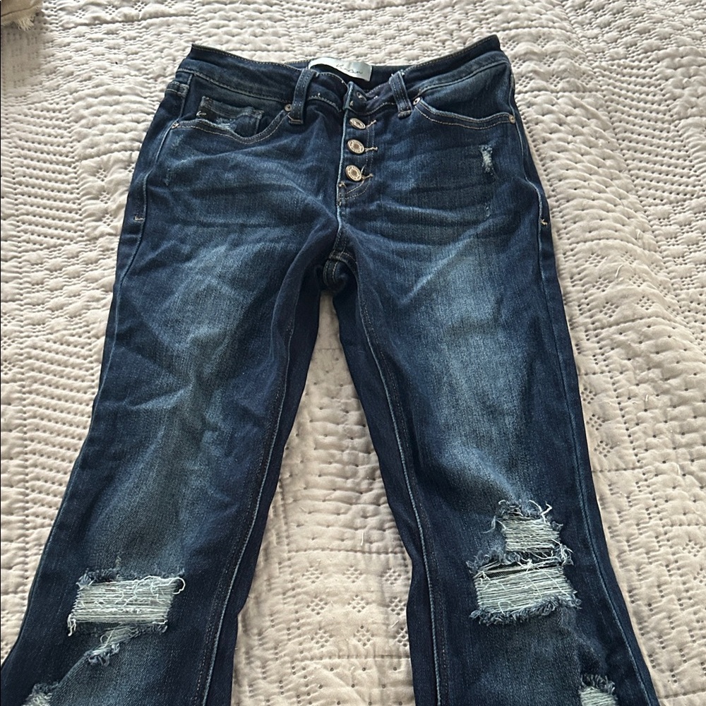 KanCan Dark Blue Distressed Flared  Jeans